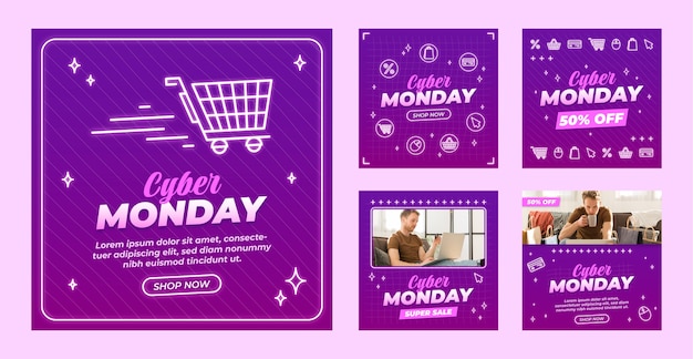 Colección de publicaciones de instagram de ventas de cyber monday