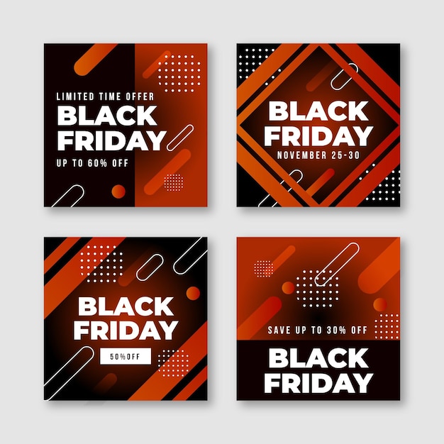 Colección de publicaciones de instagram de viernes negro de diseño plano