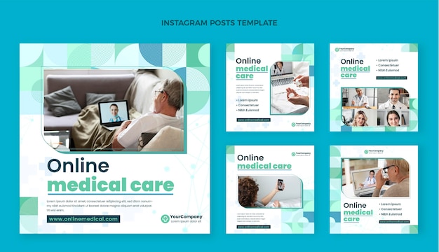 Vector colección de publicaciones médicas de instagram de diseño plano