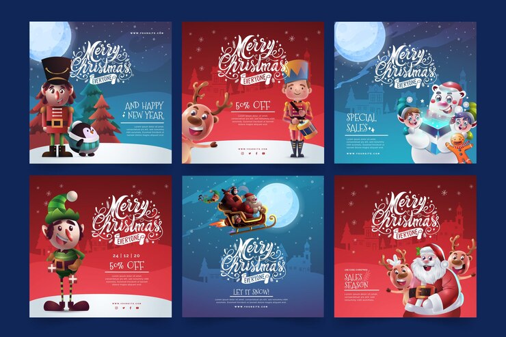 Vector colección de publicaciones navideñas de instagram