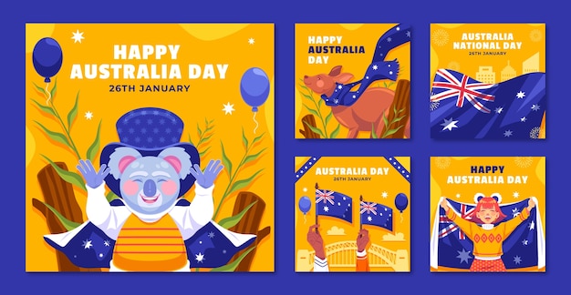 Colección de publicaciones planas de Instagram para el día de Australia
