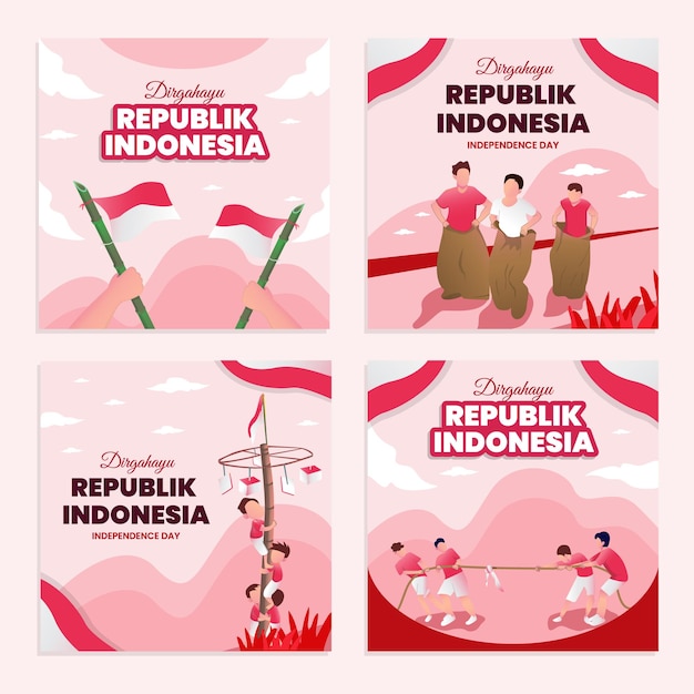 Colección de publicaciones planas en Instagram para el Día de la Independencia de Indonesia Hari Kemerdekaan Indonesia