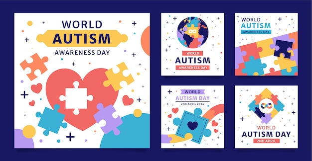 Colección de publicaciones planas en Instagram para el Día Mundial de la Concienciación sobre el Autismo