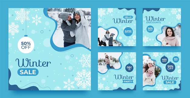 Colección de publicaciones planas de instagram para la temporada de invierno.