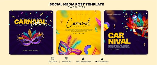 Colección de publicaciones en las redes sociales de la fiesta del carnaval