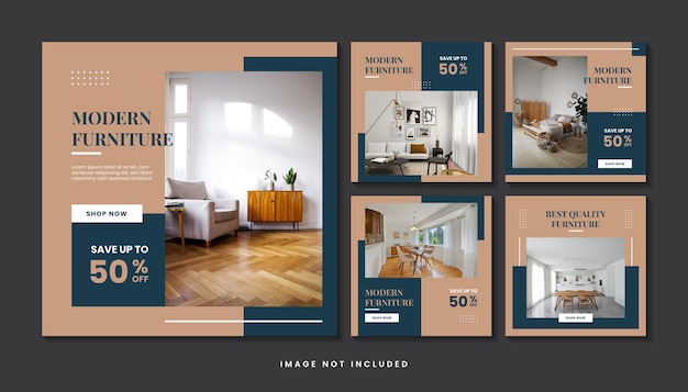 Colección de publicaciones en redes sociales para la venta de muebles.