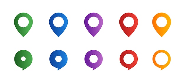 Colección de punteros de ubicación Conjunto de iconos de puntero de ubicación Conjunto de pines de mapa Puntero de navegación GPS Concepto de navegación Indicador de lugar Conjunto de signos de geolocalización Pin de geotargeting Gráfico vectorial
