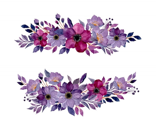 colección de ramo floral de acuarela púrpura