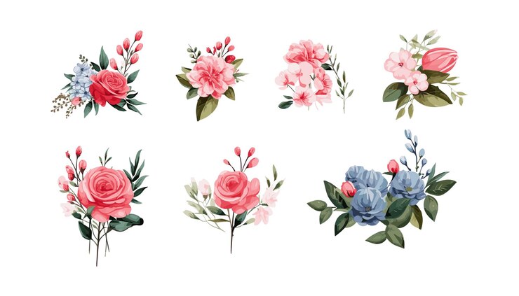 Colección de ramo floral estilo acuarela Hermosa colección de flores