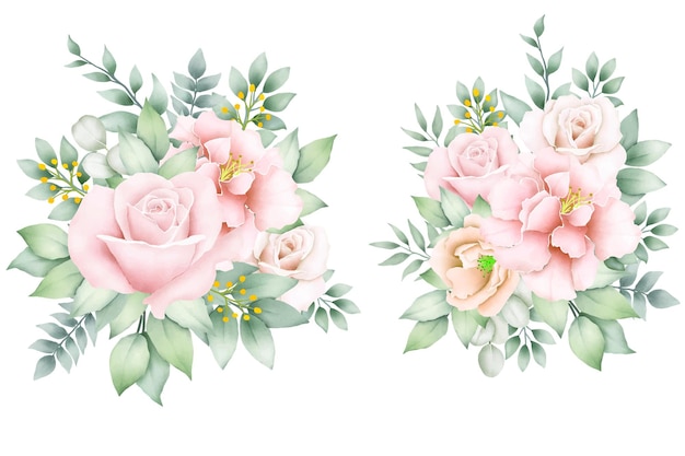 colección de ramo de flores de acuarela