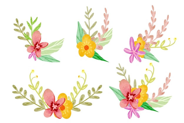 Colección de ramos florales de acuarela vectorial amarillo y rosa