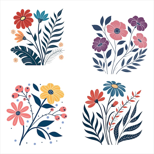Colección de ramos florales vibrantes para varios usos Ilustración de flores Boho abstractas Hermosas