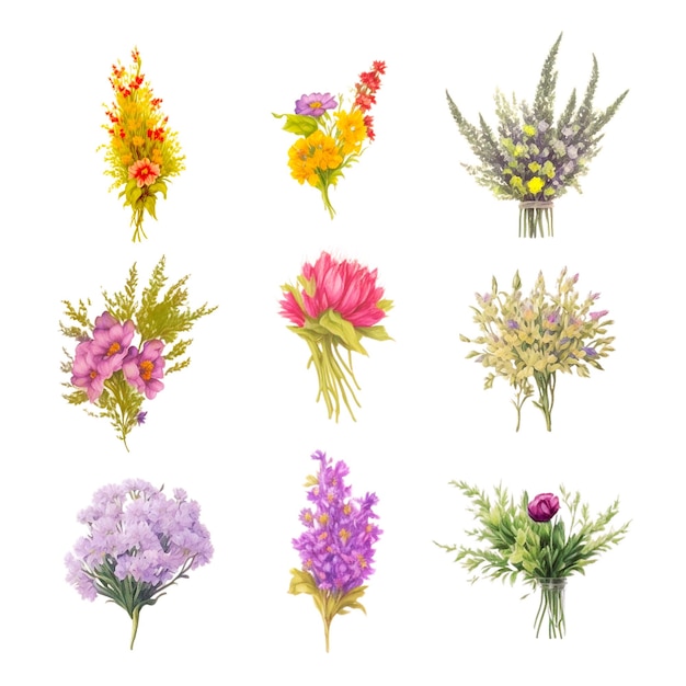 Vector colección de ramos de flores en acuarela con colores suaves