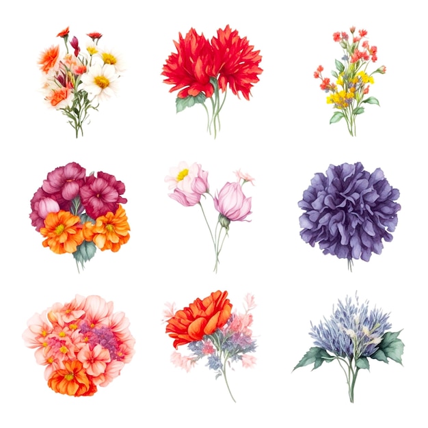 Colección de ramos de flores en acuarela con colores suaves