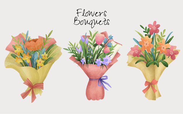 Colección de ramos de flores ilustración para el día de las madres de San Valentín día de la mujer día de la boda cumpleaños