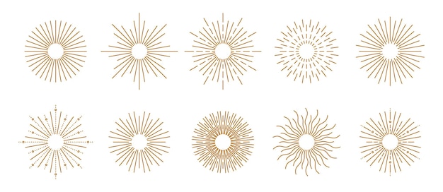 Colección de rayos de sol planos lineales