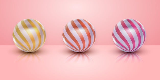 Colección realista de bolas de patern de oro rosa plateado 3d para elemento de diseño de feliz año nuevo