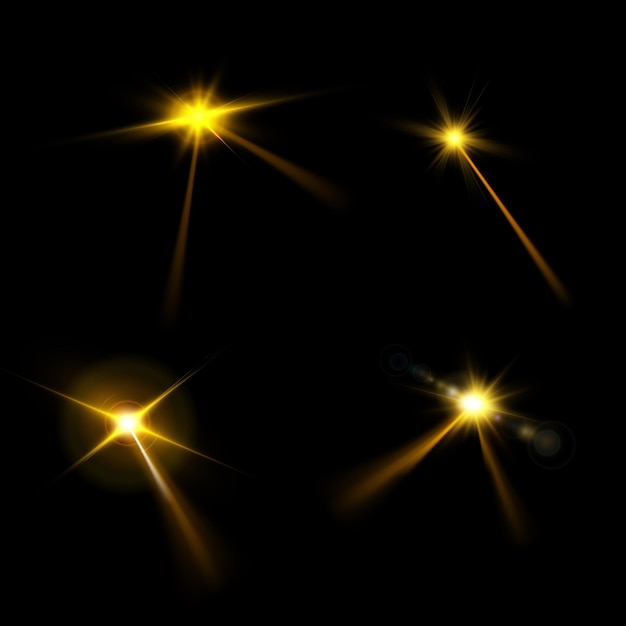 Colección realista de efectos de luz brillantes estrellas brillantes sobre un fondo transparente Vector