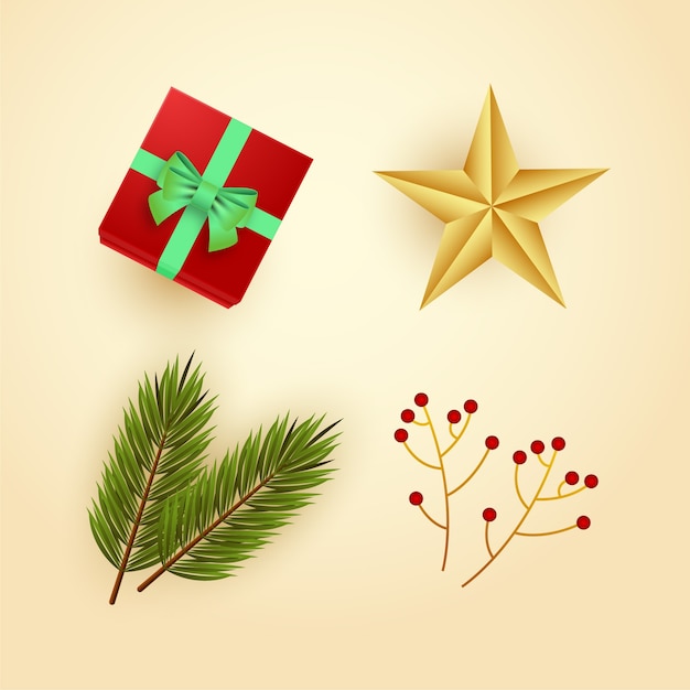 Colección realista de elementos navideños