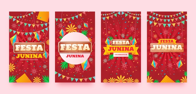 Colección realista de historias de instagram para la celebración brasileña de festas juninas