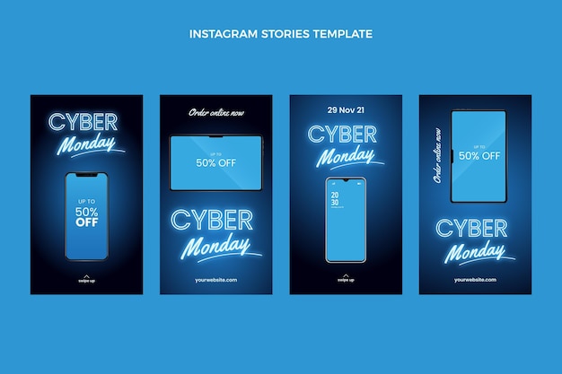 Vector colección realista de historias de instagram de cyber monday