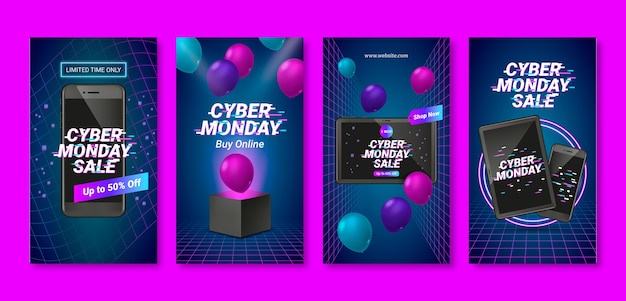 Colección realista de historias de instagram de cyber monday