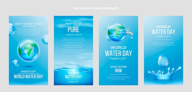 Vector colección realista de historias de instagram del día mundial del agua