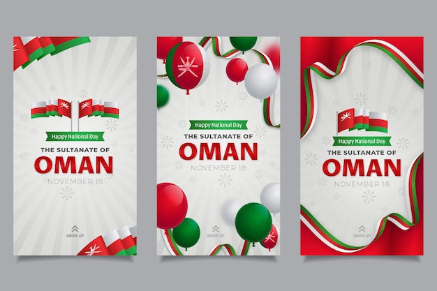Vector colección realista de historias de instagram del día nacional de omán