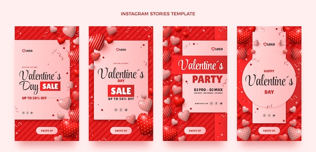 Colección realista de historias de instagram del día de san valentín