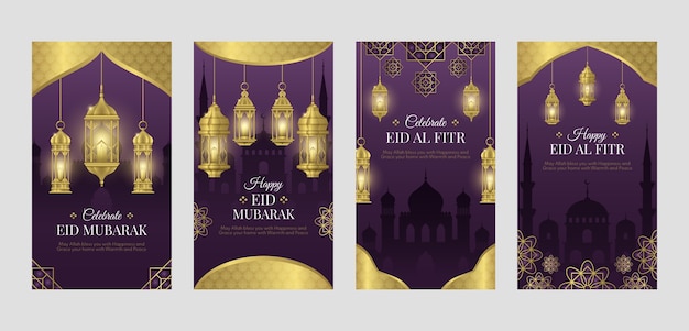 Colección realista de historias de instagram de eid al-fitr