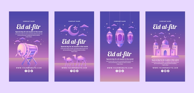 Vector colección realista de historias de instagram de eid al-fitr