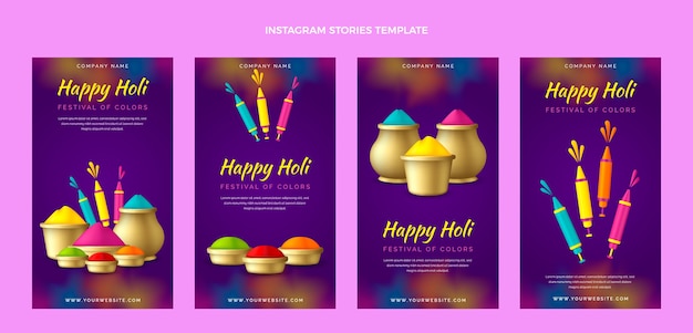 Vector colección realista de historias de instagram de holi