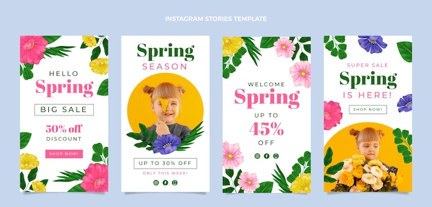 Vector colección realista de historias de instagram de primavera