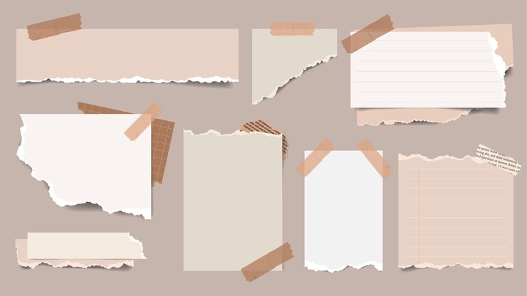 Vector colección realista de hojas de papel rasgadas marrones con cinta washi