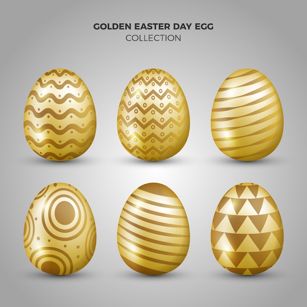 Colección realista de huevos de Pascua dorados