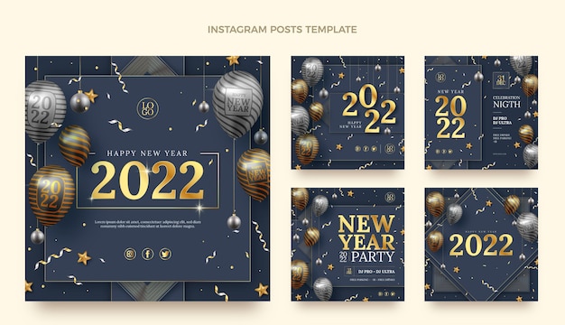 Vector colección realista de publicaciones de instagram de año nuevo