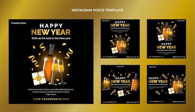 Vector colección realista de publicaciones de instagram de año nuevo