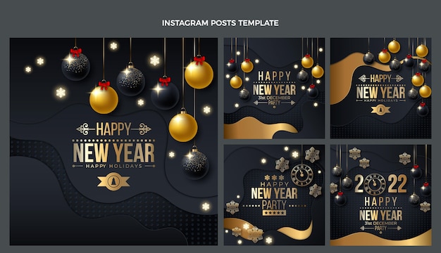 Colección realista de publicaciones de instagram de año nuevo