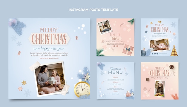 Colección realista de publicaciones de instagram navideñas