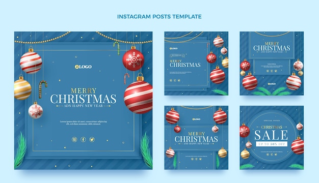 Vector colección realista de publicaciones de instagram navideñas