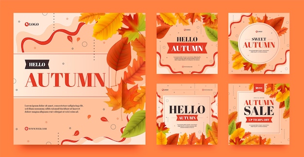 Colección realista de publicaciones de instagram de otoño