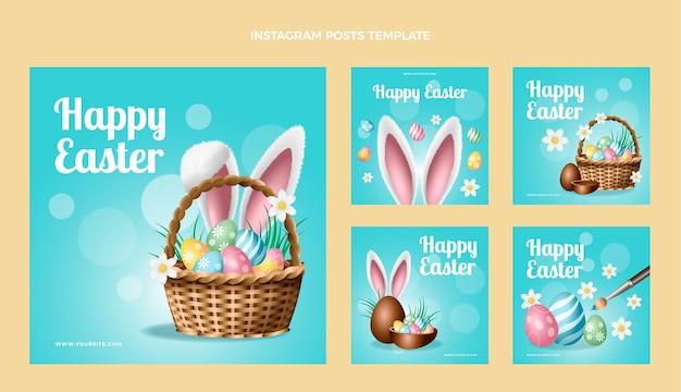 Vector colección realista de publicaciones de instagram de pascua