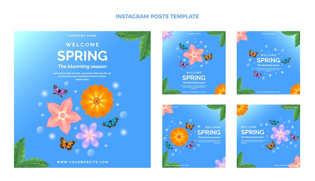 Vector colección realista de publicaciones de instagram de primavera