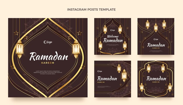 Colección realista de publicaciones de instagram de ramadán