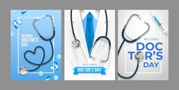 Vector colección realista de tarjetas del día nacional del médico.