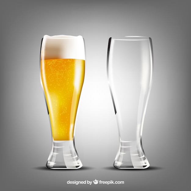 Vector colección realista de vaso y jarra de cerveza