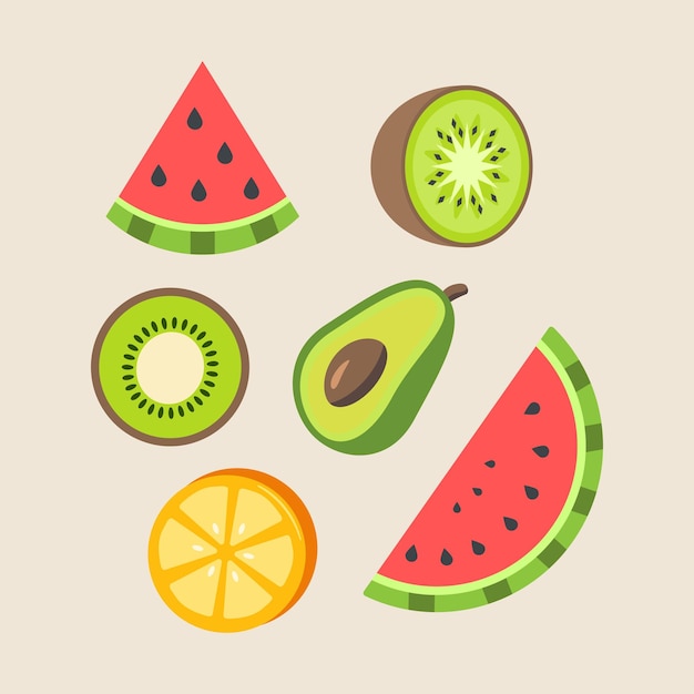 Colección de rebanadas de frutas dibujadas a mano
