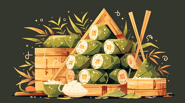 Vector colección de recetas de zongzi transmitidas de generación en generación