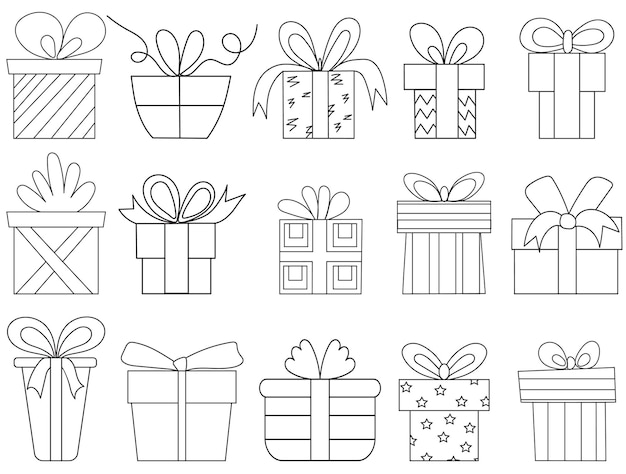 Colección de regalos doodle boceto contorno vector aislado