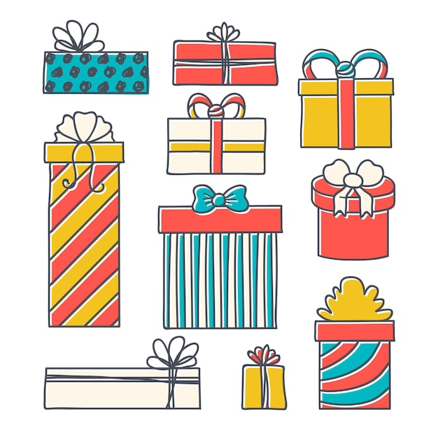 Colección de regalos de navidad dibujados a mano